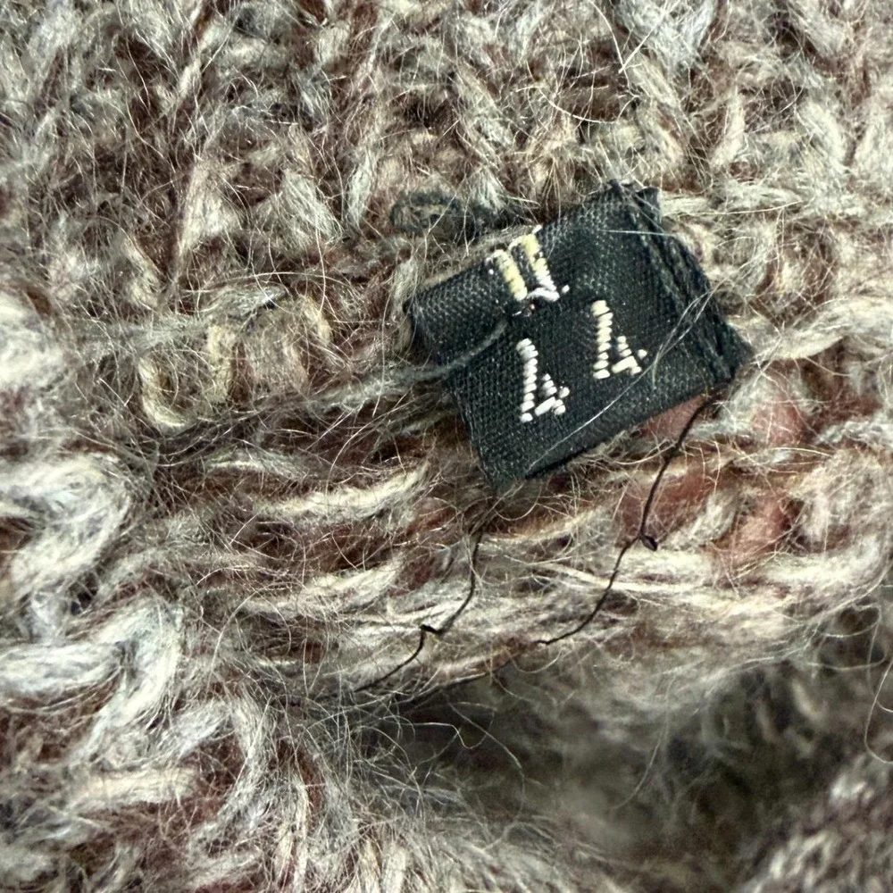 Vintage Florentine Flowers Brown Marled Knit‎ Tie Neck Sweater Wool Blend 44